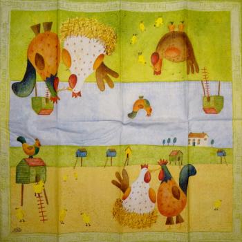 HAHU-127 Rooster, Hen - 4-ply (green) - Ihr - Handkerchief